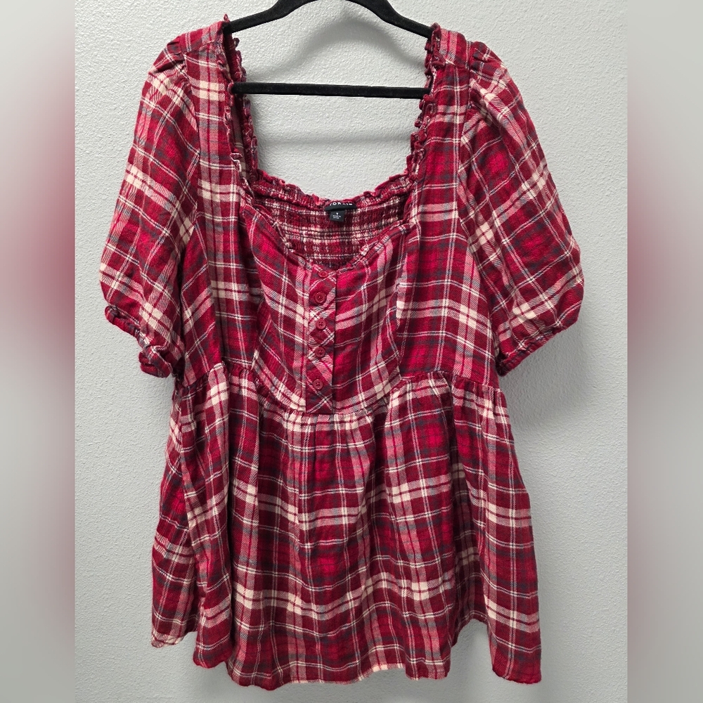 Torrid Red‎ Plaid Babydoll Top Size 1X